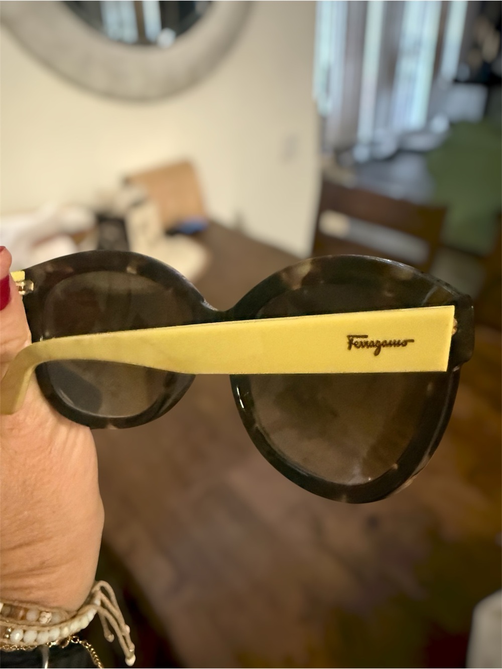 Salvatore Ferragamo Black and Green Tortoise Sunglasses